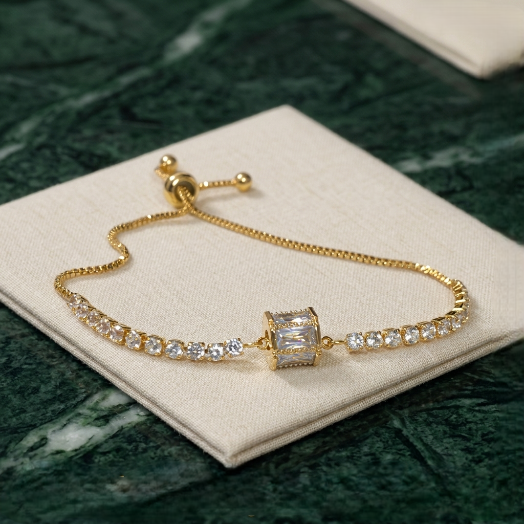 Crystal Roll Adjustable Bracelet - Gold